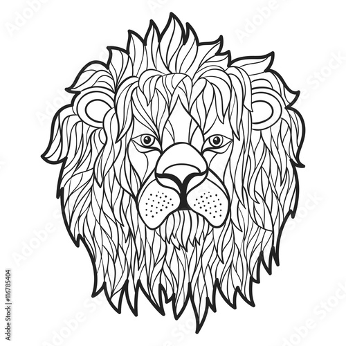 Fototapeta Naklejka Na Ścianę i Meble -  Vector monochrome hand drawn illustration of lion face.