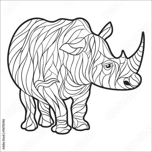 Vector monochrome hand drawn illustration of rhino.