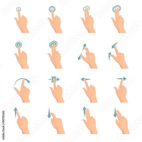 Touch Gestures Flat Icons Set 