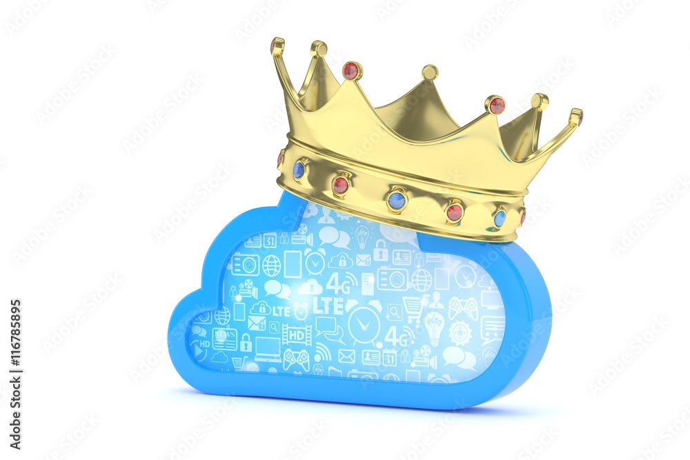 Cloud with golden crown on white background. Model of best network ...