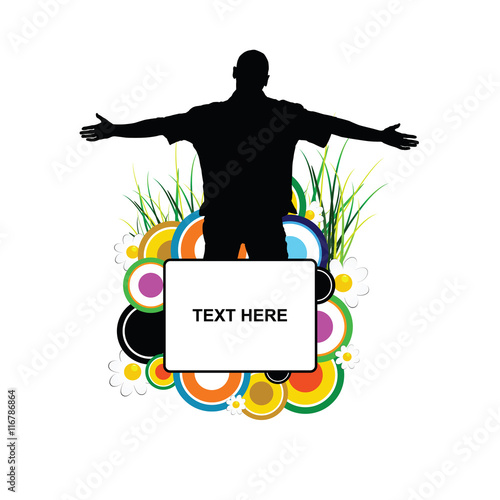 banner with man silhouette in flower illustration