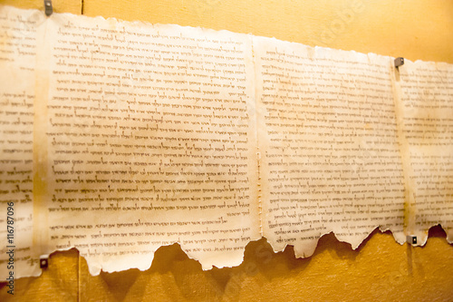 Dead Sea Scroll at Qumran, Israel photo