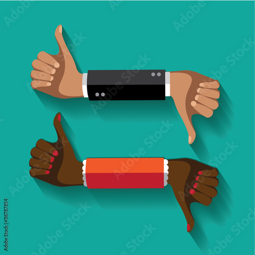 
Flat design multicultural thumbs up and down. EPS 10 vector