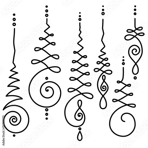 Collection of unalome, Buddhism sacred geometry design. Vector spiritual tattoos.