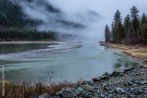 "Kootenay River"  Twilight mist on a cold and wet Montana morning.