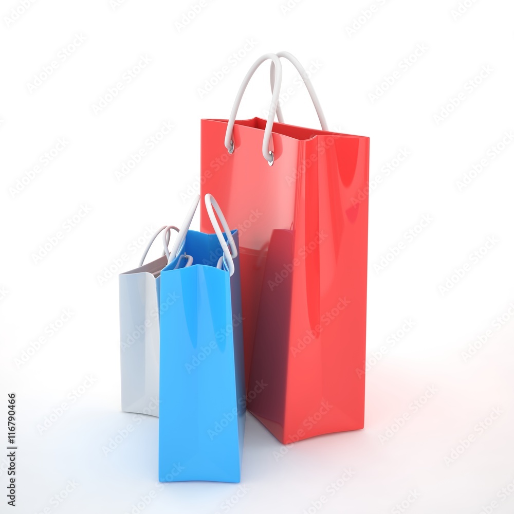 Paper Shopping Bags isolated on white background. 3d rendering. Paper Shopping Bags isolated on white background. 3d rendering.