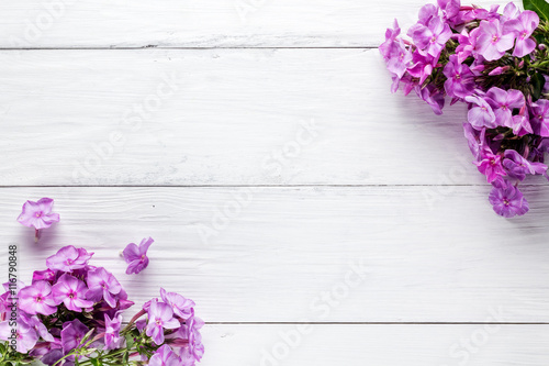frame of flowers, background white boards