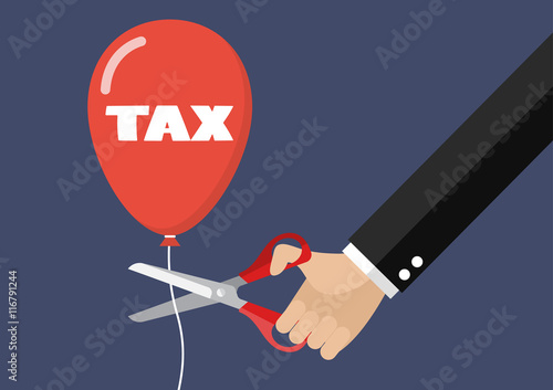 Big hand cutting tax balloon string with scissors