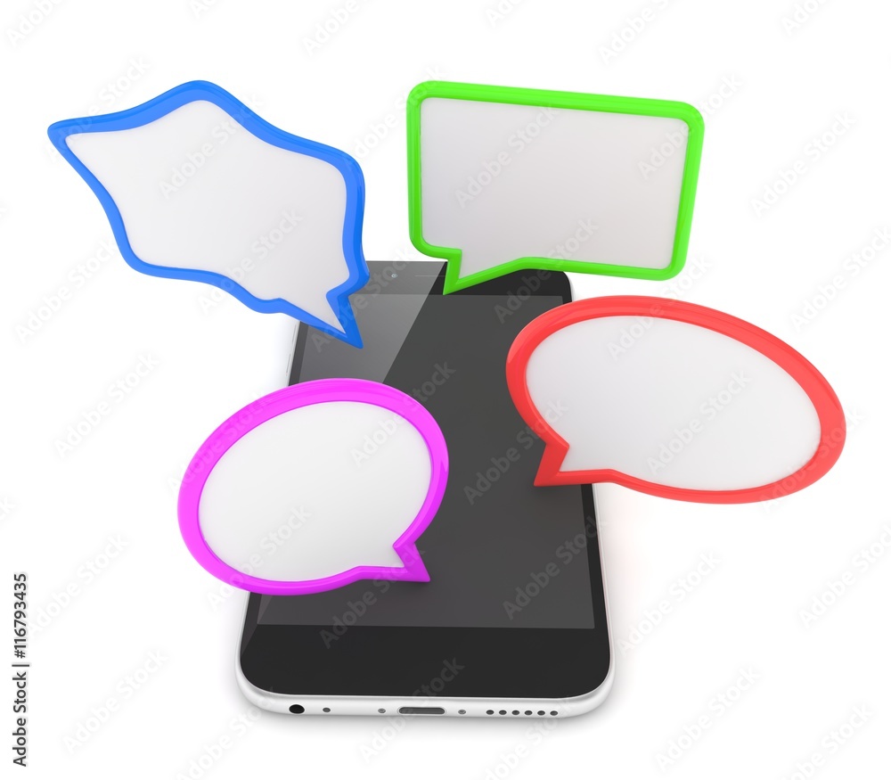 smartphone with bubbles isolated on white background. 3d rendering. smartphone with bubbles isolated on white background. 3d rendering.