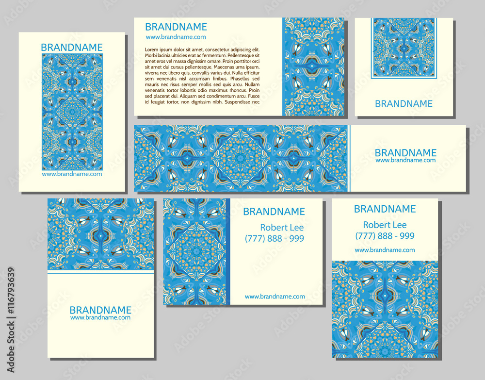 Vector set of business cards flayers banners with oriental pattern.