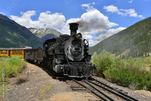 An old American steam train at the San Juan mountains