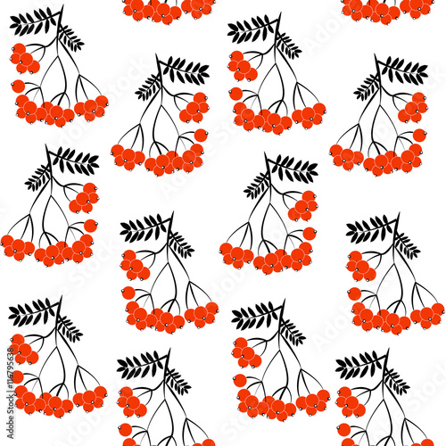 Seamless pattern background with rowanberrys and leafs