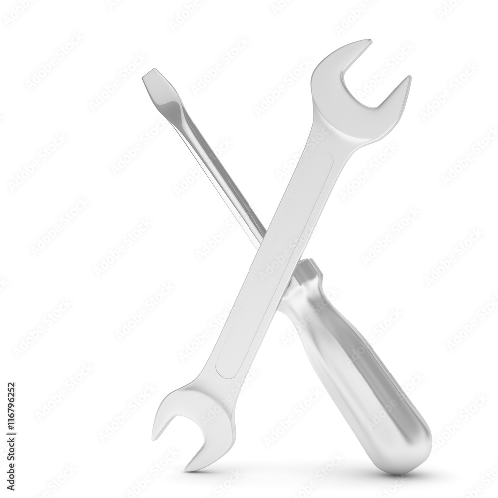 3D Illustration Wrench and screwdriver, service concept 3D Illustration Wrench and screwdriver, service concept
