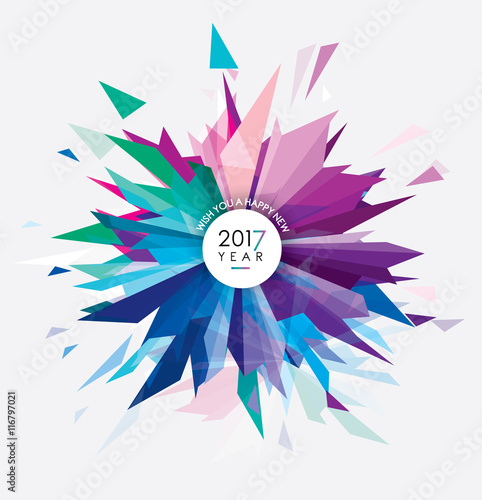 Colorful abstract geometric shape forming a glass fireworks burst made of sharp triangles