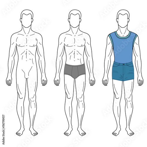 Fashion man outlined template full length figure silhouette