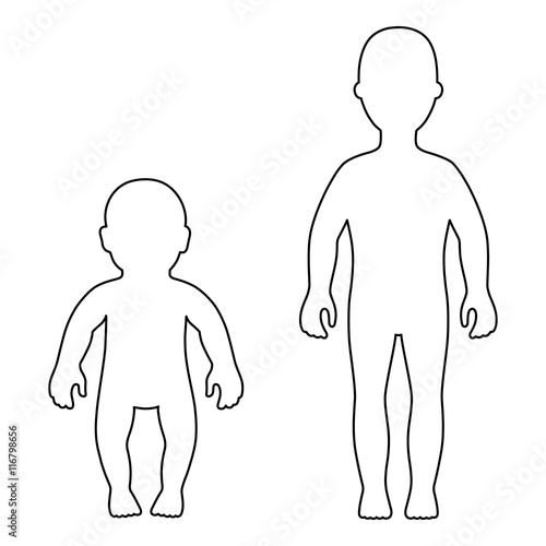 Full length front outlined silhouette child, baby set