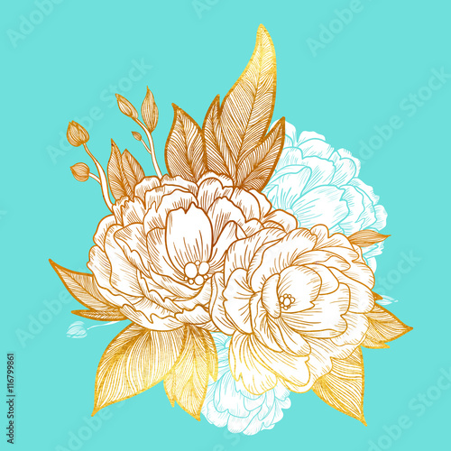 Peony bouquet background birthday card or invitation