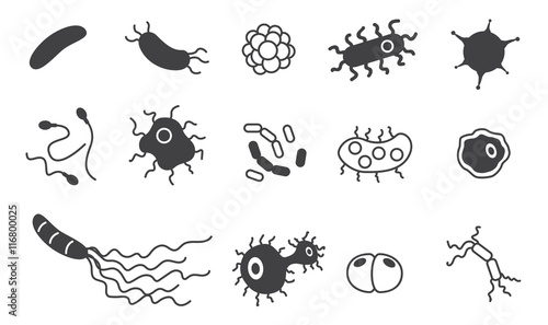 Bacteria, superbug, virus icons vector set , black and white bacteria