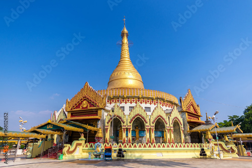 Golden pagoda and temple , Kaba aye Pagoda (Yangon, Myanmar) wit