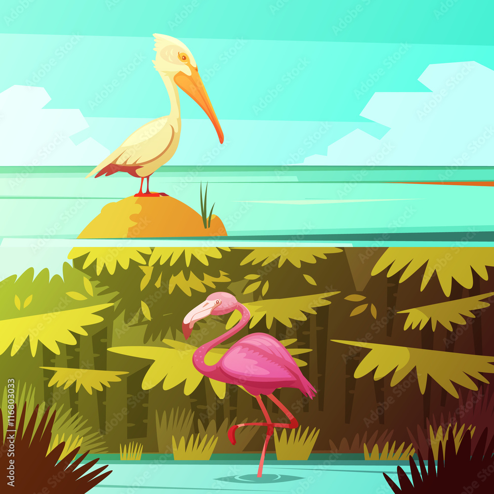 Tropical Birds Horizantal Retro Banners Set Tropical Birds Horizantal Retro Banners Set