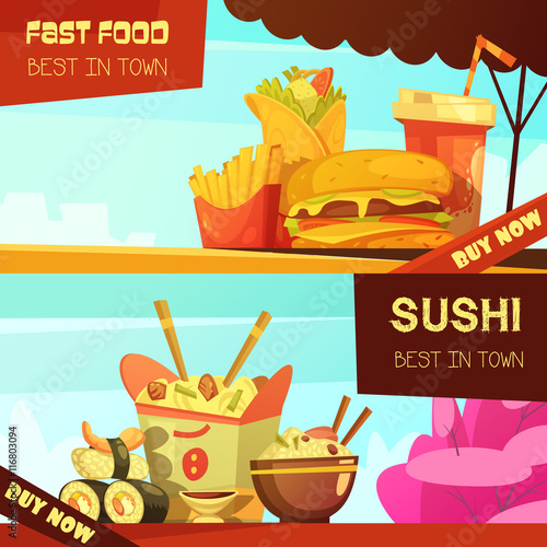 Fast Food Restaurant Advertisement Banners Set