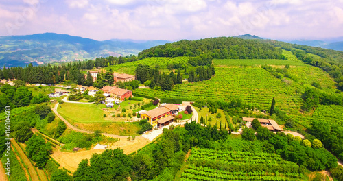 Aerial view of Tenuta Coffele, an old farmhouse in the hills aro