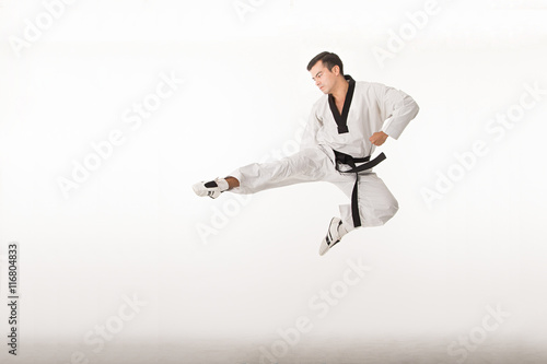 Taekwondo high kick portrait isolated