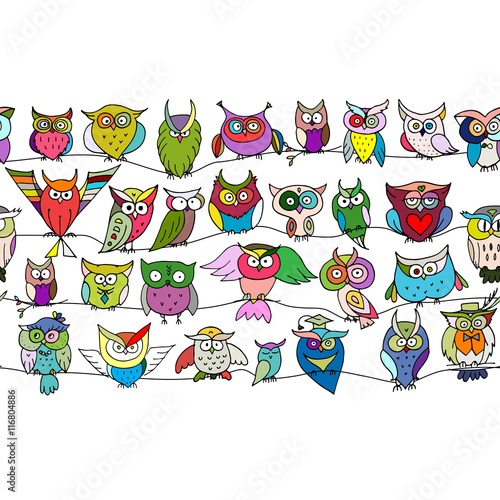 Funny owls, seamless pattern for your design