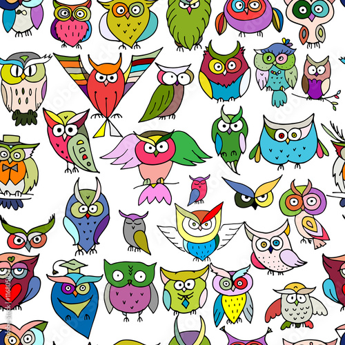 Funny owls, seamless pattern for your design