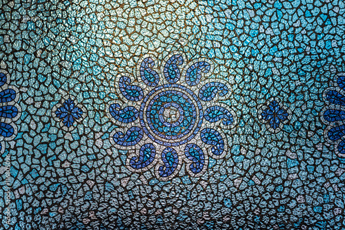 Stained glass window is a blue flower. Abstract Background.