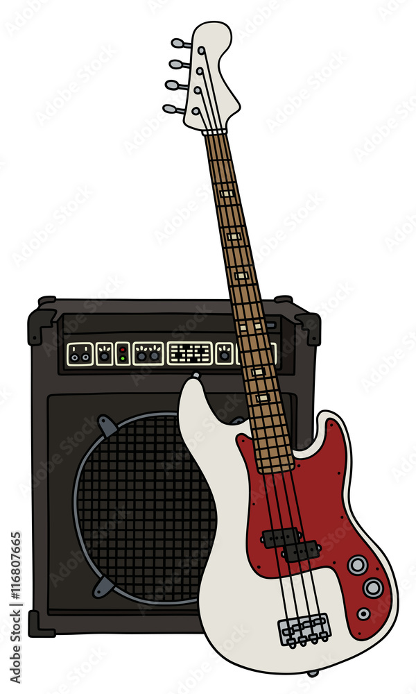 Bass guitar and combo / Hand drawing, vector illustration Stock Vector |  Adobe Stock