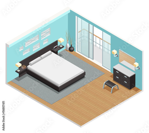 Bedroom Interior Isometric View Poster 
