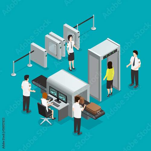 Airport Security Check Isometric Composition Poster 