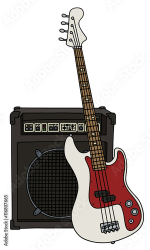 Bass guitar and combo / Hand drawing, vector illustration
