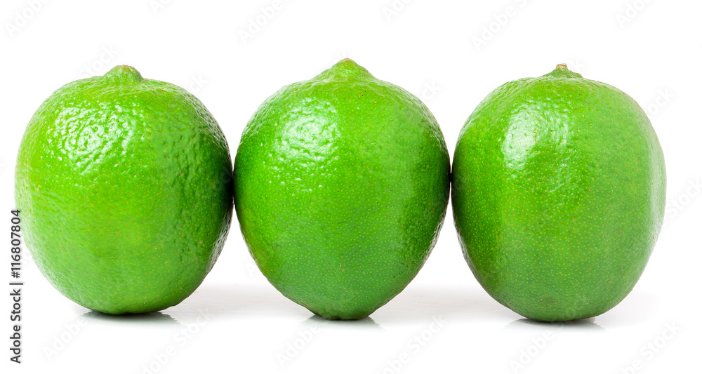 three lime isolated on white background close up three lime isolated on white background close up