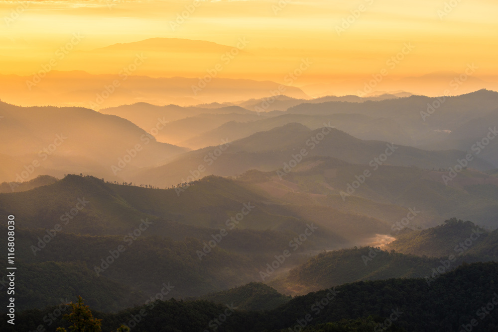 Amazing Beautiful color sunrise scenic view of mountain landscap