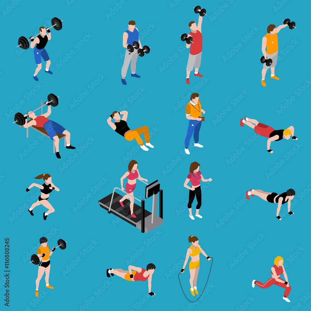 Gym Isometric Icons Set Gym Isometric Icons Set