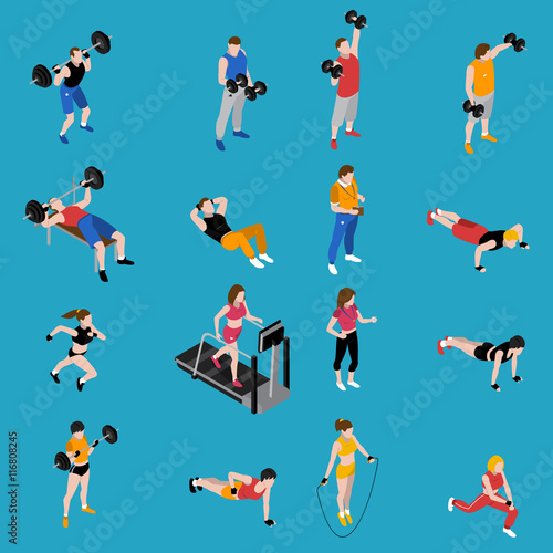  Gym Isometric Icons Set 