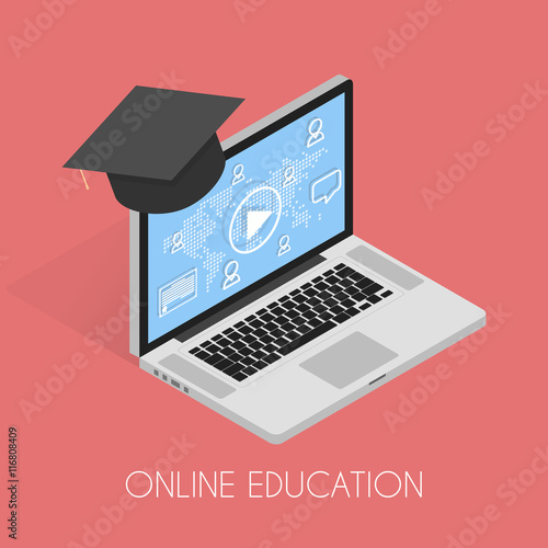 Online education isometric concept
