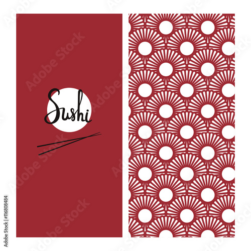 Japanese food menu template with seamless pattern on background. Good for flyer, broshure, web, card. Vector illustration
