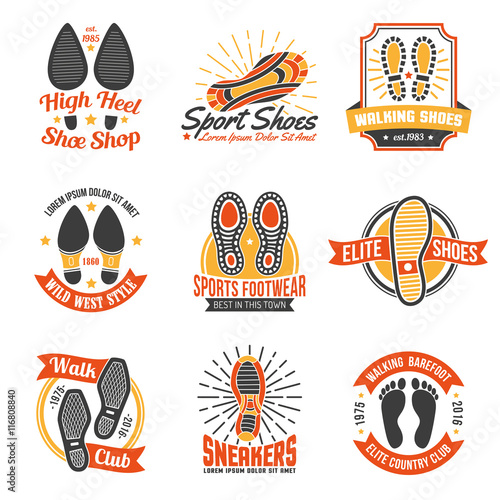 Footwear Labels With Footprints  Icons Set