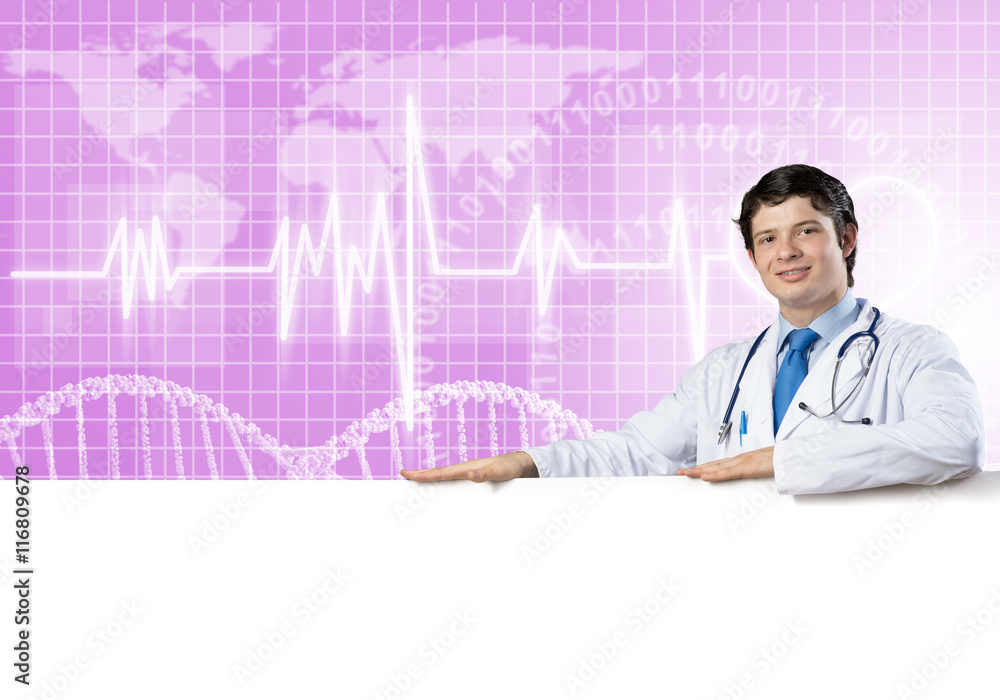 Doctor with banner Doctor with banner