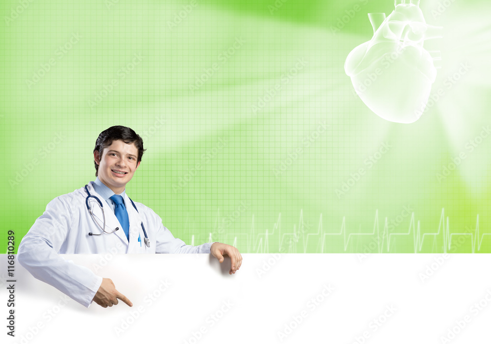 Doctor with banner Doctor with banner
