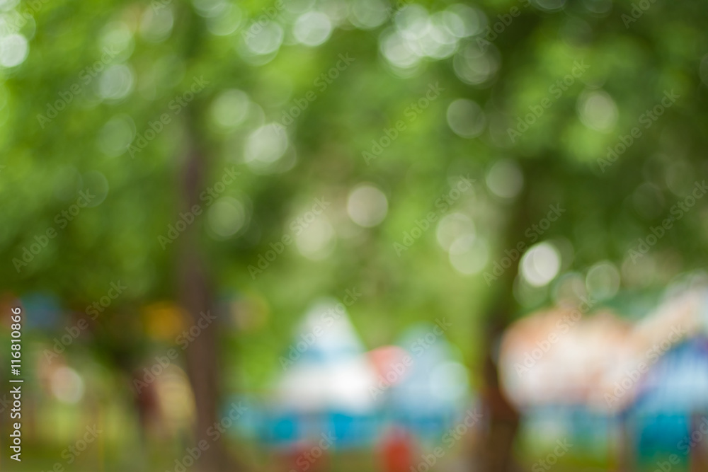 Blurry nature wallpaper. Forest bokeh background. Green defocused backdrop for your design.