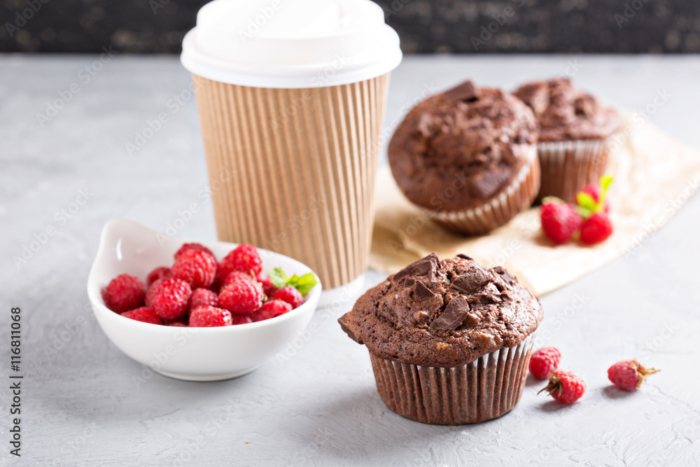 Chocolate muffins with coffee to go Chocolate muffins with coffee to go