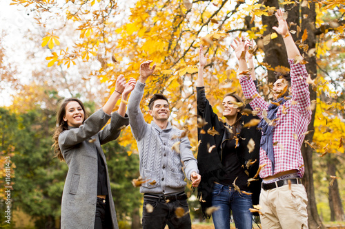 Young people in autumn park