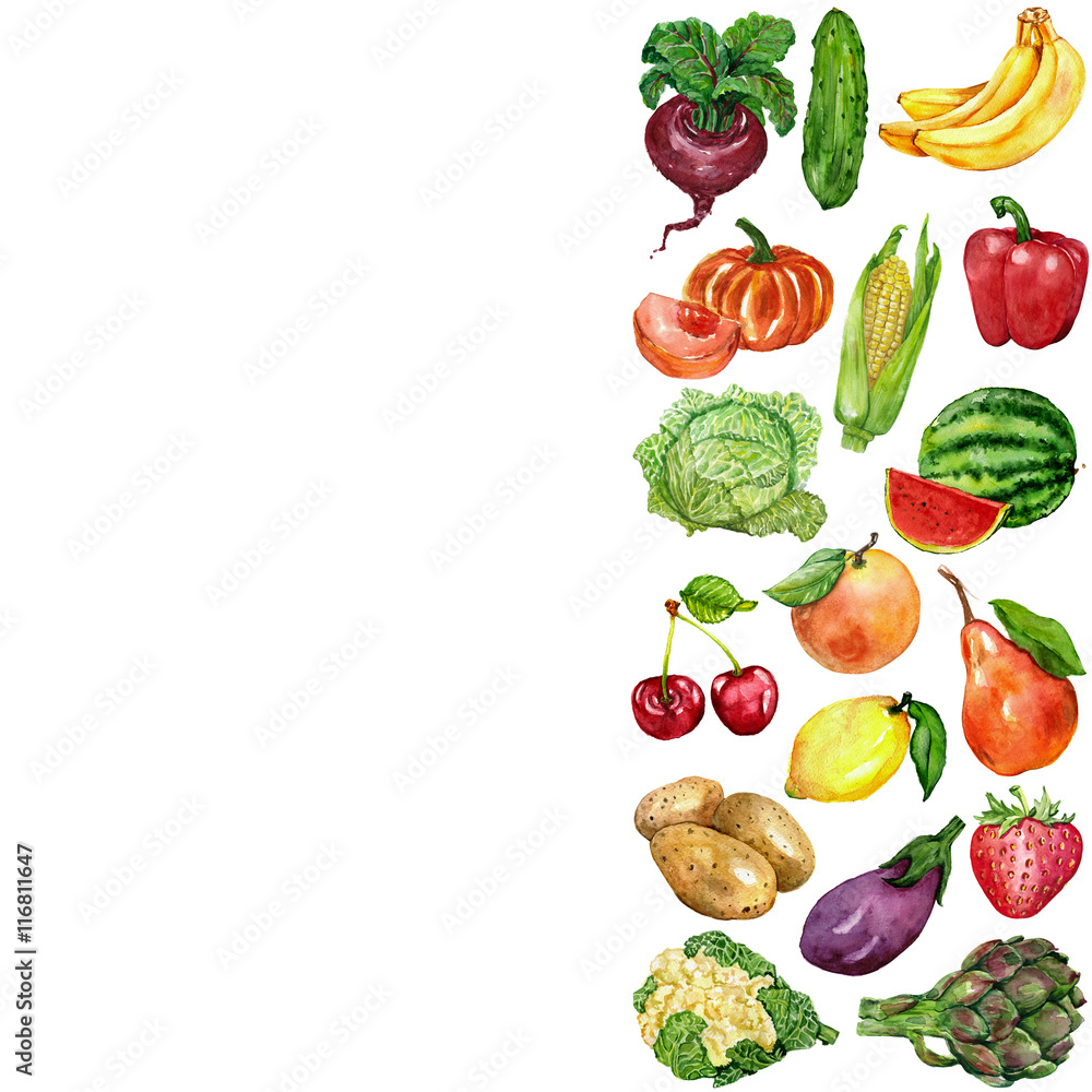 Watercolor set with fruits and vegetables Watercolor set with fruits and vegetables