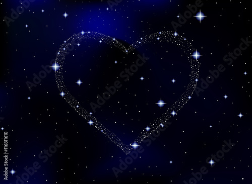 Space vector illustration with starry heart. Vector background