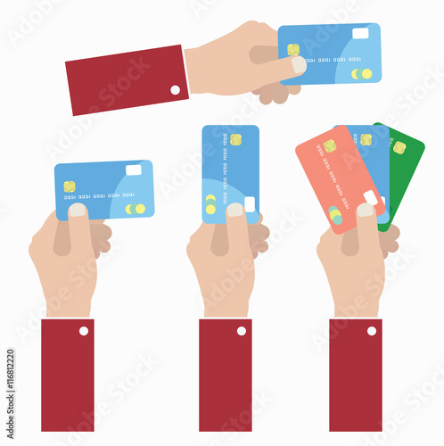 Hand holding credit card - Flat style