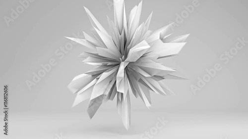 White sharp edged 3D shape pulsating. Abstract semless loop 3D render smooth animation with motion blur. 4k UHD (3840x2160)
 photo